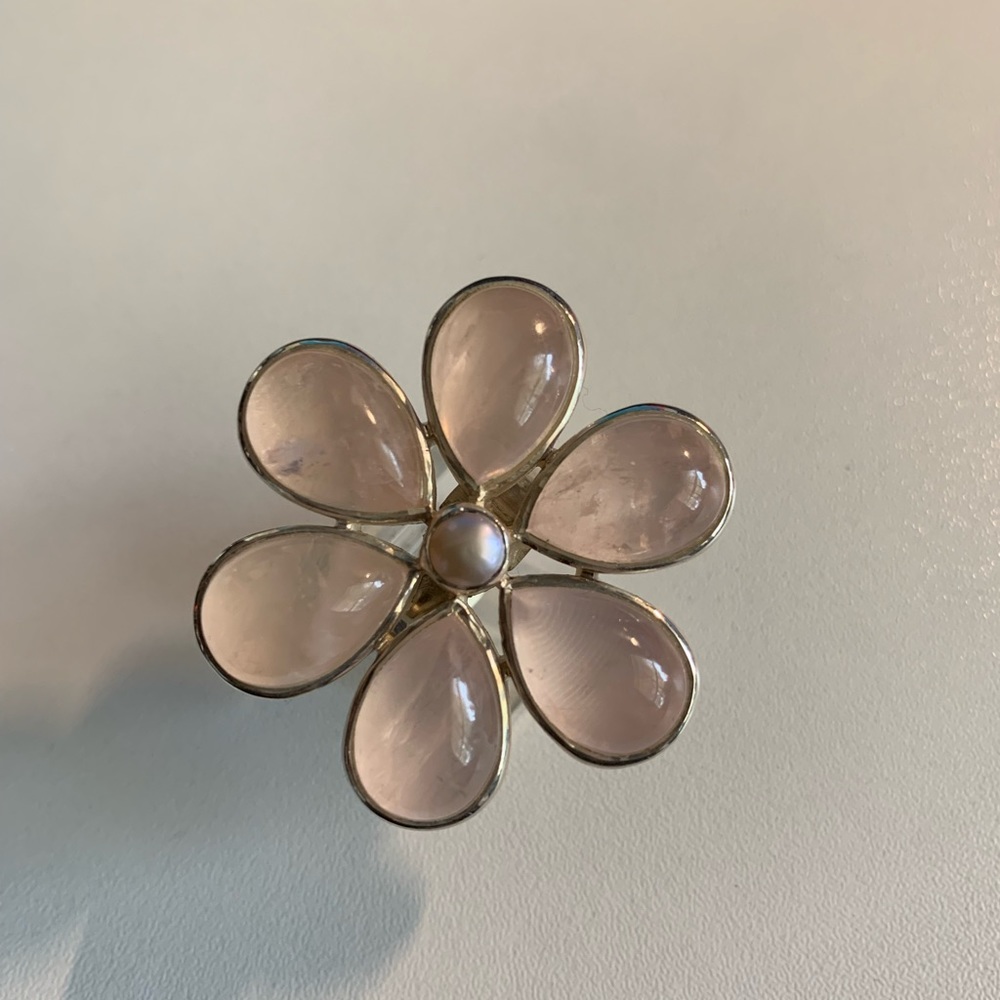 Sterling Silver 925 Rose Quartz Flower Ring